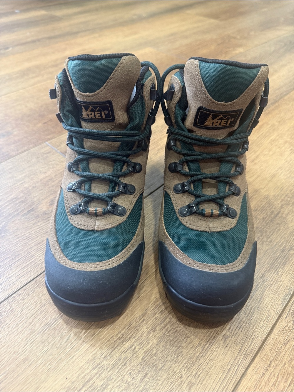 REI MONARCH WOMENS HIKING BOOTS SIZE 7 / VIBRAM GORETEX BROWN GREEN